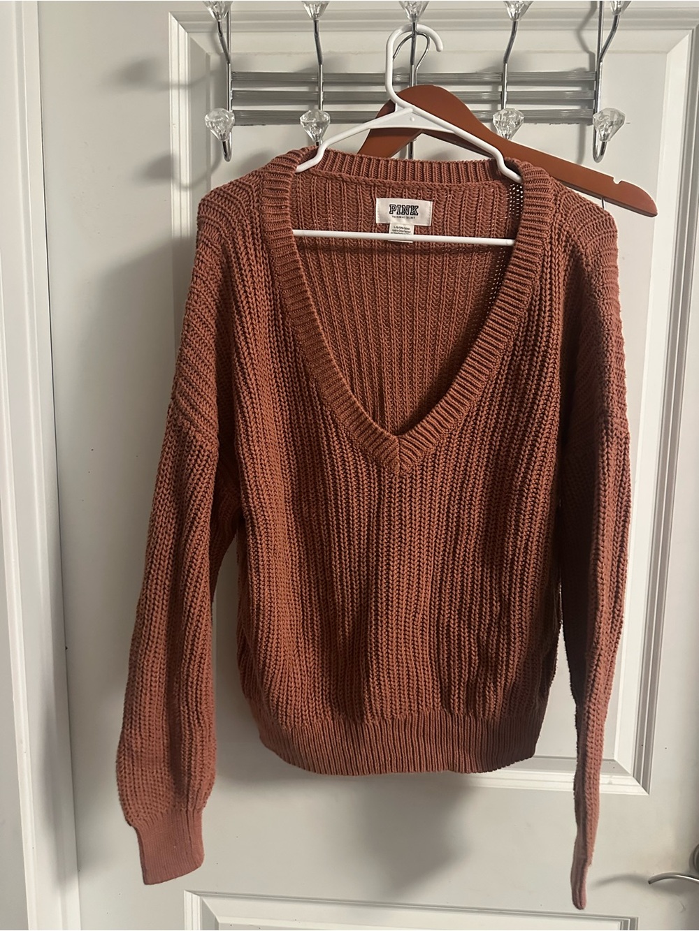 PINK Victoria's Secret Rust V-Neck Ribbed Sweater